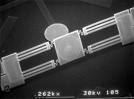 Applying a voltage to a MEMS actuator can move mirrors for optical switching. This Koji Mirror was photographed by Hiroshi Toshiyoshi, University of Tokyo.