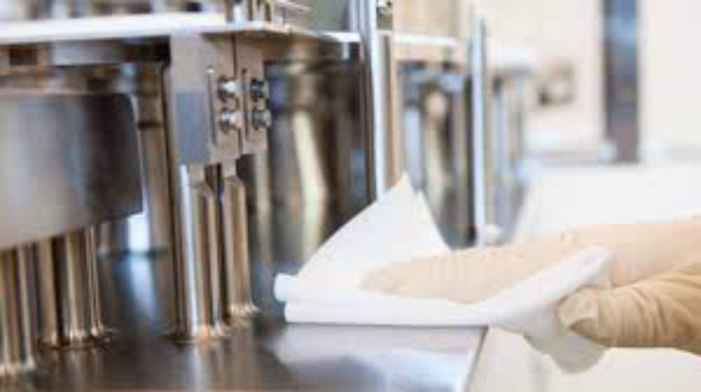 Hand-wipe being used to prevent contamination